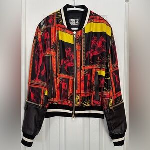 FAUSTO PUGLISI Men's Size 50 IT 40 US Silk and Leather Bomber Jacket